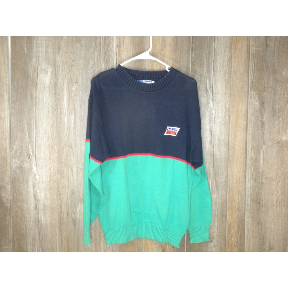 Vintage Pepsi Sweater M‎ Blue Green Colorblock Knit Ribbed Lion's Pride USA Cola